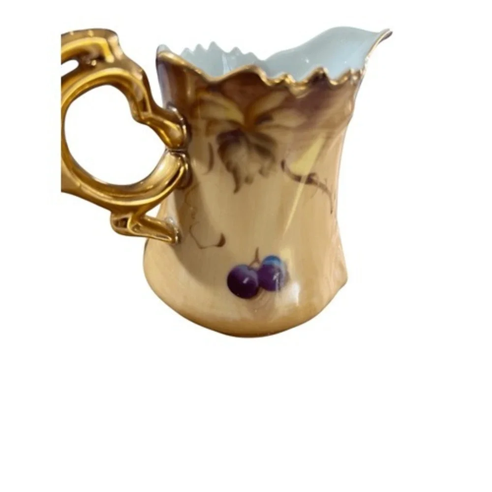 Vintage Lefton China Fruit Creamer Hand Painted Grapes Pear Peach Gold Trim